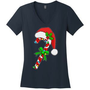 Christmas Santa Hat Candy Cane Women's V-Neck T-Shirt