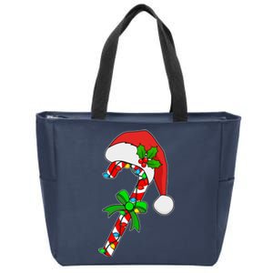 Christmas Santa Hat Candy Cane Zip Tote Bag