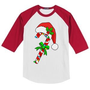 Christmas Santa Hat Candy Cane Kids Colorblock Raglan Jersey