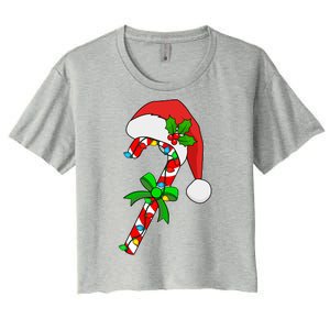 Christmas Santa Hat Candy Cane Women's Crop Top Tee