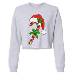 Christmas Santa Hat Candy Cane Cropped Pullover Crew