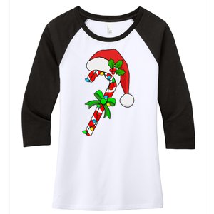 Christmas Santa Hat Candy Cane Women's Tri-Blend 3/4-Sleeve Raglan Shirt