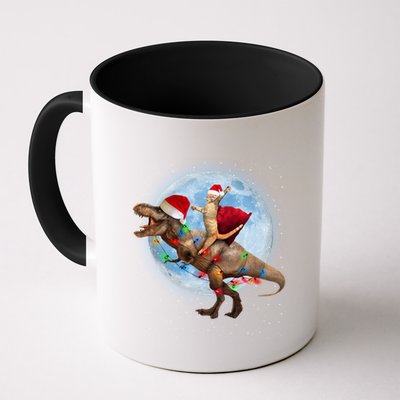 Cat Santa Hat Riding Dinosaur T Rex Moon Christmas Xmas Gift Mug