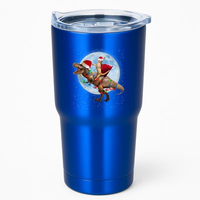 Cat Santa Hat Riding Dinosaur T Rex Moon Christmas Xmas Gift Tumbler