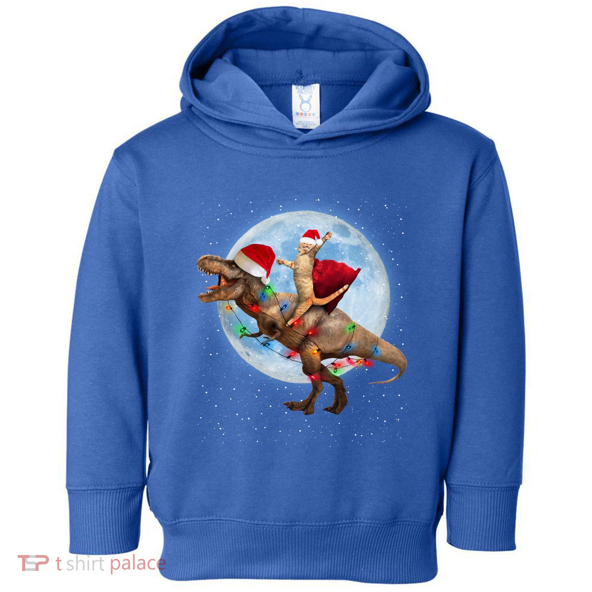 Cat Santa Hat Riding Dinosaur T Rex Moon Christmas Xmas Gift Toddler Hoodie