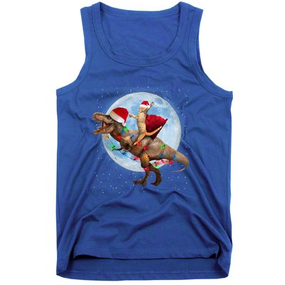 Cat Santa Hat Riding Dinosaur T Rex Moon Christmas Xmas Meaningful Gift Tank Top