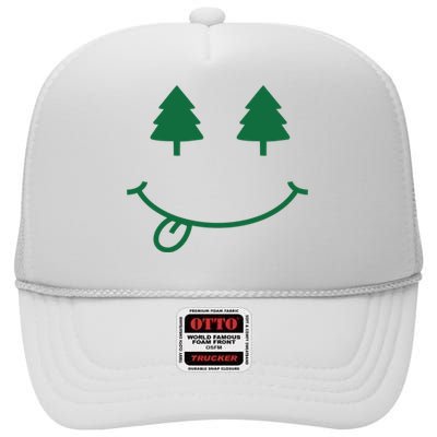 Christmas Smiley Holiday High Crown Mesh Back Trucker Hat