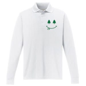 Christmas Smiley Holiday Performance Long Sleeve Polo