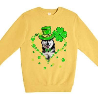 Cute Siberian Husky Saint Patrick's Day Dogs Dad Mom Premium Crewneck Sweatshirt