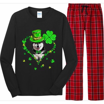 Cute Siberian Husky Saint Patrick's Day Dogs Dad Mom Long Sleeve Pajama Set