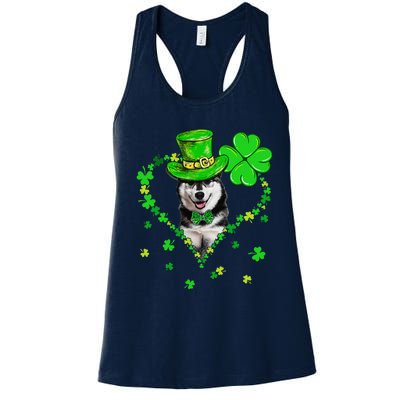 Cute Siberian Husky Saint Patrick's Day Dogs Dad Mom Women's Racerback Tank