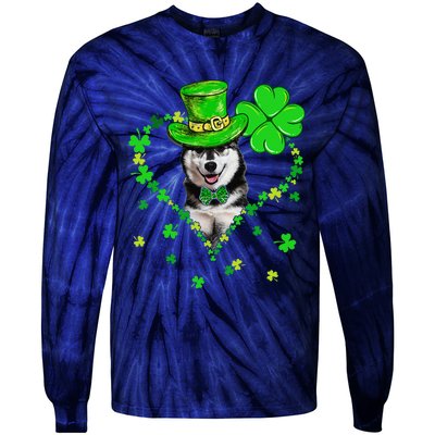 Cute Siberian Husky Saint Patrick's Day Dogs Dad Mom Tie-Dye Long Sleeve Shirt