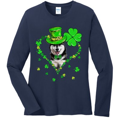 Cute Siberian Husky Saint Patrick's Day Dogs Dad Mom Ladies Long Sleeve Shirt