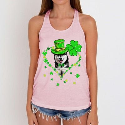 Cute Siberian Husky Saint Patrick's Day Dogs Dad Mom Women's Knotted Racerback Tank