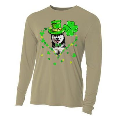 Cute Siberian Husky Saint Patrick's Day Dogs Dad Mom Cooling Performance Long Sleeve Crew