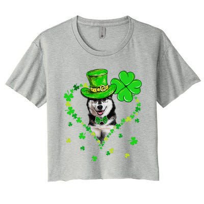 Cute Siberian Husky Saint Patrick's Day Dogs Dad Mom Women's Crop Top Tee