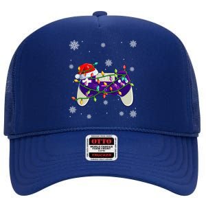 Christmas Santa Hat Video Gamer Controller Xmas Cute Gift High Crown Mesh Back Trucker Hat