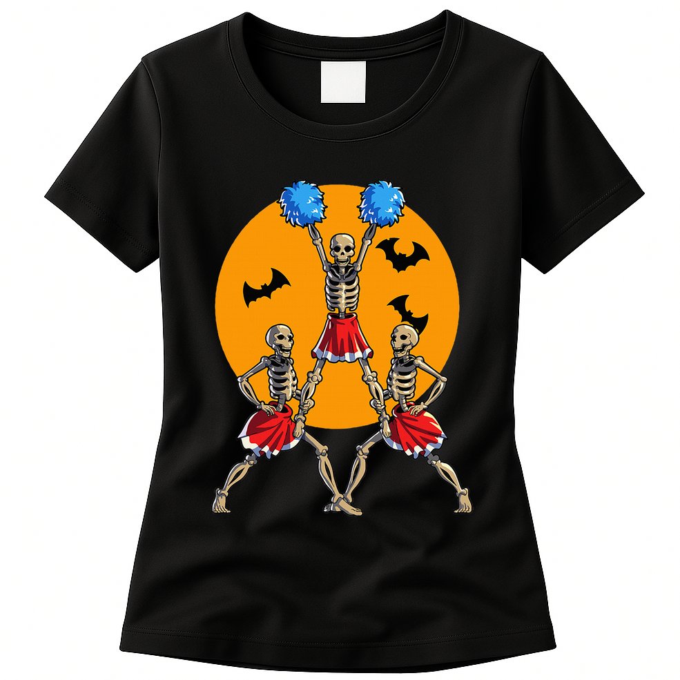 Cheerleading Skeleton Halloween Cheer Skeleton Cheerleader Womens T-Shirt