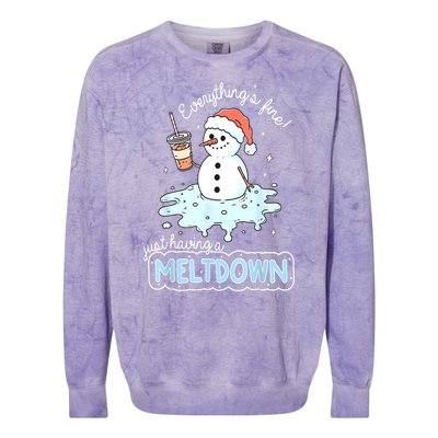 Christmas Santa Hat Snowman Everythings Fine Just Having Meltdown Winter Gift Colorblast Crewneck Sweatshirt