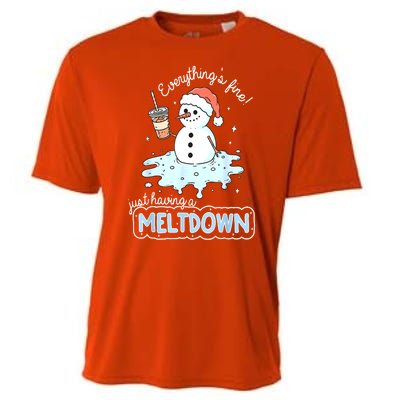 Christmas Santa Hat Snowman Everythings Fine Just Having Meltdown Winter Gift Cooling Performance Crew T-Shirt