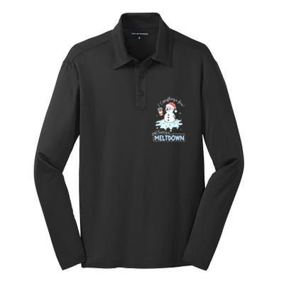 Christmas Santa Hat Snowman Everythings Fine Just Having Meltdown Winter Gift Silk Touch Performance Long Sleeve Polo