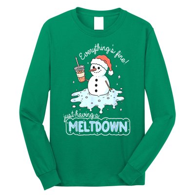 Christmas Santa Hat Snowman Everythings Fine Just Having Meltdown Winter Gift Long Sleeve Shirt