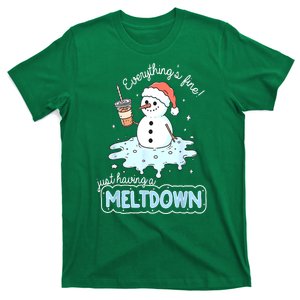 Christmas Santa Hat Snowman Everythings Fine Just Having Meltdown Winter Gift T-Shirt