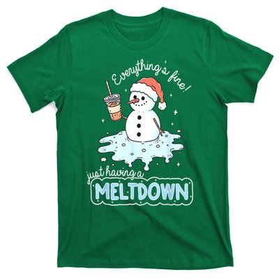 Christmas Santa Hat Snowman Everythings Fine Just Having Meltdown Winter Gift T-Shirt