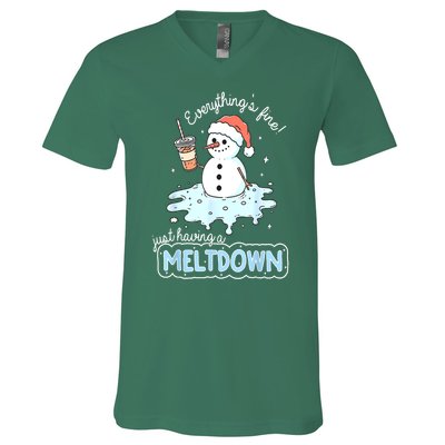 Christmas Santa Hat Snowman Everythings Fine Just Having Meltdown Winter Gift V-Neck T-Shirt