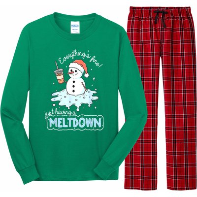 Christmas Santa Hat Snowman Everythings Fine Just Having Meltdown Winter Gift Long Sleeve Pajama Set