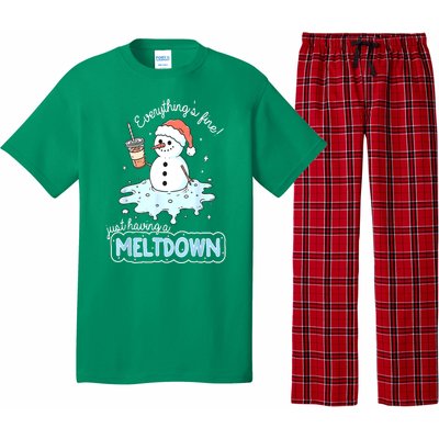 Christmas Santa Hat Snowman Everythings Fine Just Having Meltdown Winter Gift Pajama Set