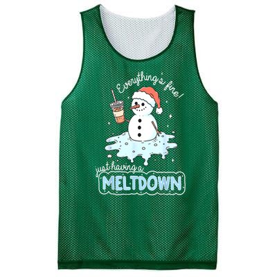 Christmas Santa Hat Snowman Everythings Fine Just Having Meltdown Winter Gift Mesh Reversible Basketball Jersey Tank