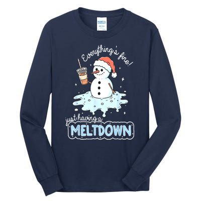 Christmas Santa Hat Snowman Everythings Fine Just Having Meltdown Winter Gift Tall Long Sleeve T-Shirt