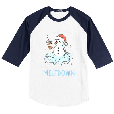 Christmas Santa Hat Snowman Everythings Fine Just Having Meltdown Winter Gift Baseball Sleeve Shirt