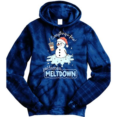 Christmas Santa Hat Snowman Everythings Fine Just Having Meltdown Winter Gift Tie Dye Hoodie