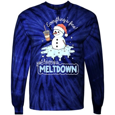 Christmas Santa Hat Snowman Everythings Fine Just Having Meltdown Winter Gift Tie-Dye Long Sleeve Shirt