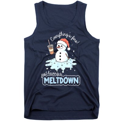 Christmas Santa Hat Snowman Everythings Fine Just Having Meltdown Winter Gift Tank Top