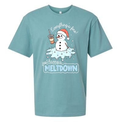 Christmas Santa Hat Snowman Everythings Fine Just Having Meltdown Winter Gift Sueded Cloud Jersey T-Shirt