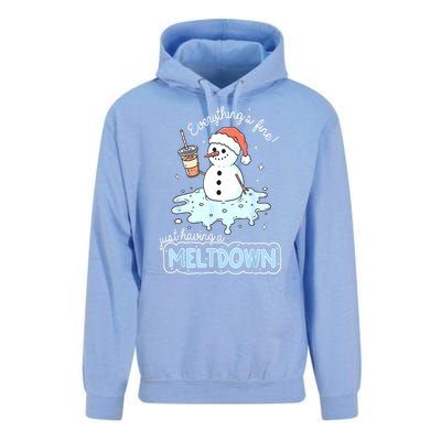 Christmas Santa Hat Snowman Everythings Fine Just Having Meltdown Winter Gift Unisex Surf Hoodie