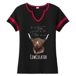 Cowculator Scottish Highland Cattle Animal Math Numbers Ladies Halftime Notch Neck Tee