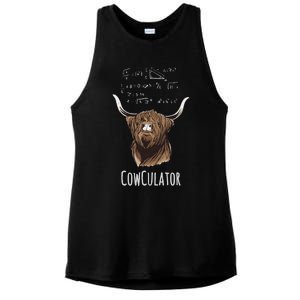 Cowculator Scottish Highland Cattle Animal Math Numbers Ladies PosiCharge Tri-Blend Wicking Tank