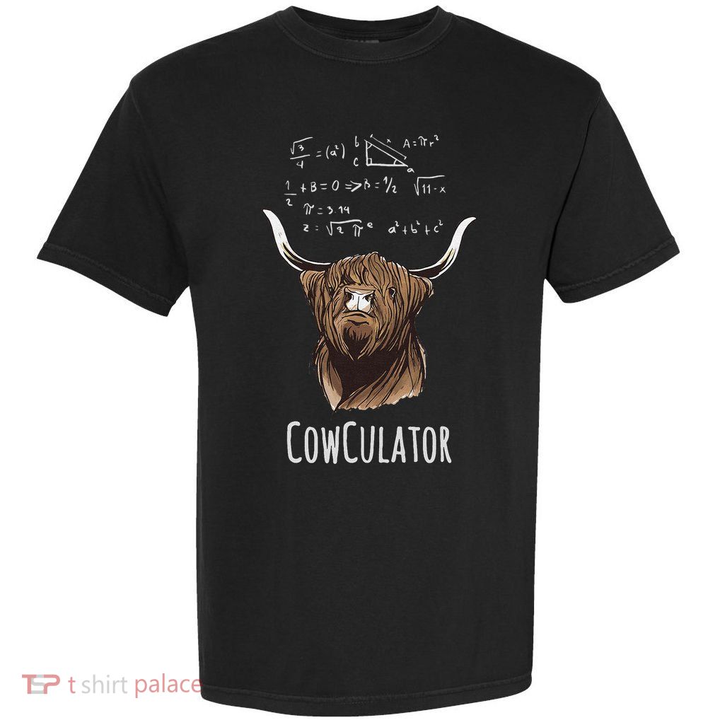 Cowculator Scottish Highland Cattle Animal Math Numbers Garment-Dyed Heavyweight T-Shirt