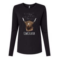 Cowculator Scottish Highland Cattle Animal Math Numbers Womens Cotton Relaxed Long Sleeve T-Shirt