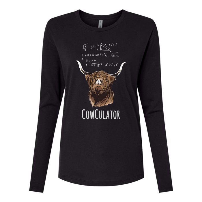 Cowculator Scottish Highland Cattle Animal Math Numbers Womens Cotton Relaxed Long Sleeve T-Shirt