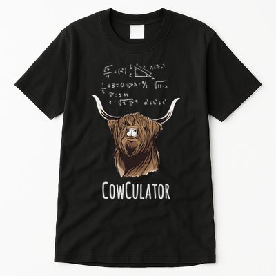 Cowculator Scottish Highland Cattle Animal Math Numbers Tall T-Shirt