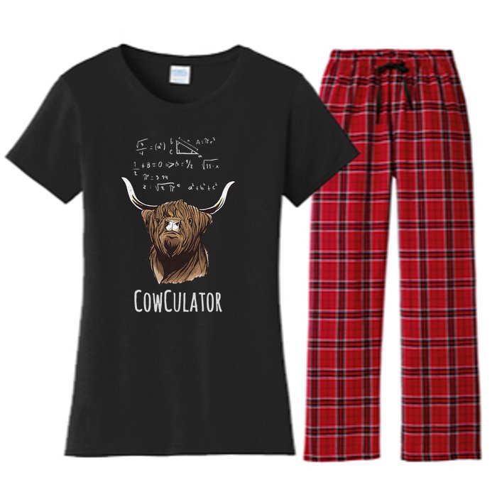 Cowculator Scottish Highland Cattle Animal Math Numbers Women's Flannel Pajama Set