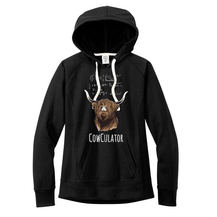 Cowculator Scottish Highland Cattle Animal Math Numbers Women's Fleece Hoodie