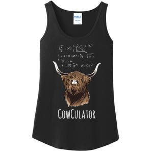 Cowculator Scottish Highland Cattle Animal Math Numbers Ladies Essential Tank