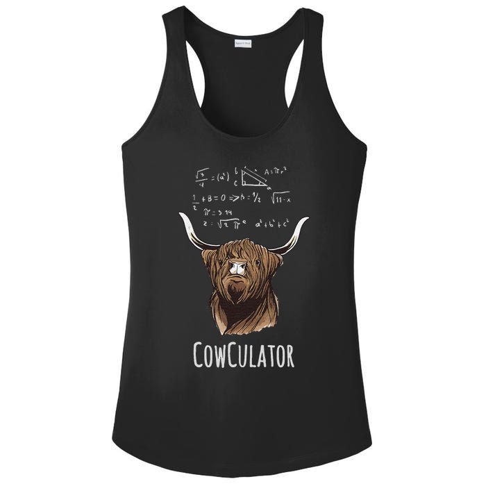 Cowculator Scottish Highland Cattle Animal Math Numbers Ladies PosiCharge Competitor Racerback Tank