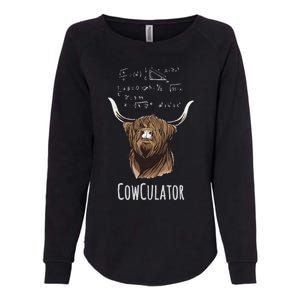 Cowculator Scottish Highland Cattle Animal Math Numbers Womens California Wash Sweatshirt